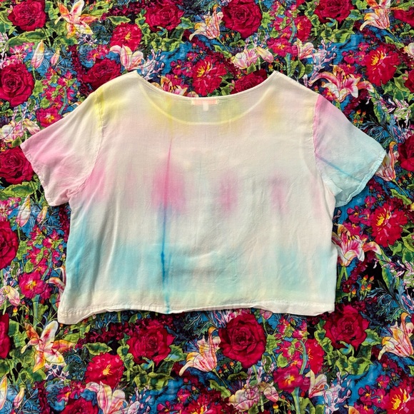 Tie-dye Crescent Moon Daisy Embroidery Appliqué Crop Top - Picture 3 of 6